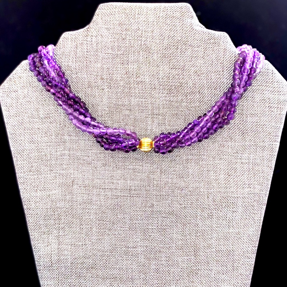 Vintage Handmade 6-Strand Amethyst & 14k Gold Choker